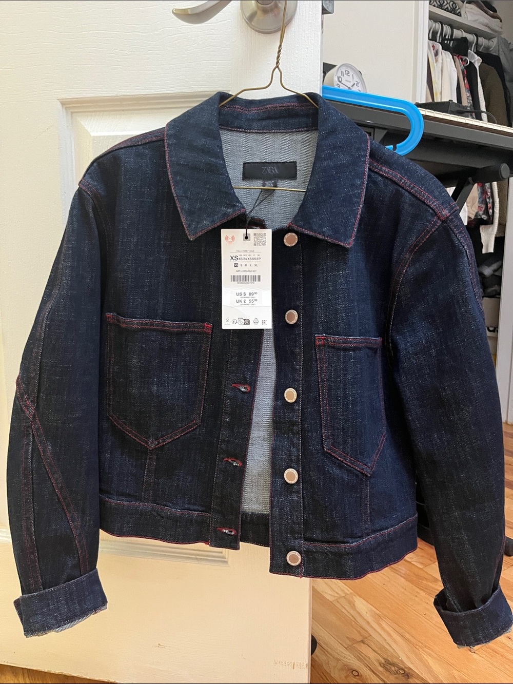 Zara Dark Indigo Denim Jacket with Red Stitching